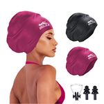 Extra Large Swim Cap for Long Hair Braids Dreadlocs Waterproof Silicone Swimming Cap (X-Large, Black,Windsor Wine)