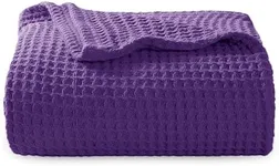 Bedsure 100% Cotton Large Throw Blanket for Couch - Waffle Weave Purple Throw Blanket for Bed, Lightweight and Soft Fall Throw Blanket for Office, 50x70 inches