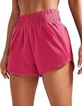 PINSPARK Women's Sports Shorts High Waist Running Shorts Jogging Yoga Fitness Sports Pants with Zipper Pocket Hot Pink