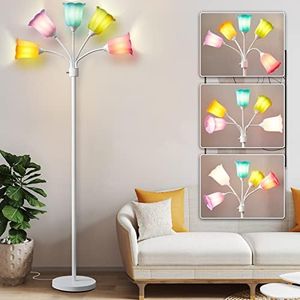 GyroVu Medusa LED Floor Lamp, Multi Head Modern Tall Lamp with Adjustable Gooseneck Standing Lamps for Living Room Bedroom Kids Room Office 6 Color Lampshades Bulb Not Included(White)