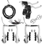 Gashwer Complete Bike Brakes Set, Universal Bike Front and Rear MTB Brake, Inner and Outer Callipers Cables Lever Kit with Multi-Tool Wrenches Silver