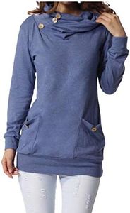 levaca Womens Fashion Loose Fit Shirts Sweatshirts Tunic Tops With Pockets Blue L