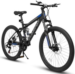 Ecarpat Mountain Bike 27.5 Inch Wheel, Dual Full Suspension 21-Speed Disc Brakes Thumb Shifter, Carbon Steel Frame Mountain Bike, Mens Womens Trail Commuter City Bicycles