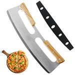 EOPRO 14 inch Pizza Cutter Rocker Blade, Very Sharp Stainless Steel Pizza Cutter Knife, Pizza Rocker Knife with PP Material Protective Cover (Oak)