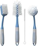 Dish Brush Set of 4 with Bottle Water Brush, Dish Scrub Brush, Scrubber Brush and Straw Brush - Kitchen Scrub Brushes Ergonomic Non Slip Long Handle for Cleaning Cleaner Wash Dish Sink Dishes Cup Pot