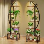 Homegroove 2 pcs 6 Tier Tall Metal Plant Stand Indoor with Growing Light, Half Moon Shape Large Plant Shelf & Detachable Wheels, Curved Ladder Flower Pot Stand Rack for Home Patio Lawn Garden Balcony