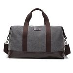 Travel Duffle Bag Canvas Leather Gym Weekend Bag (Grey)