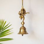 ExclusiveLane 'Dancing Ganpati' Brass Decorative Hanging Bells for Home Decoration (Set of 1, Pure Brass, 3.4 x 3.4 x 9.3 Inch, 2.5 Kg) |Brass Bell Hanging Decorative Items Bell for Mandir Pooja Room
