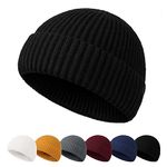 NEOLA Beanie Hat Men - Fisherman Beanie Trawler Beanie Knitted Cuffed Winter Hat Skullcap Gifts for Men UK Black