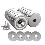 Magnetpro 12 Pieces Magnet 25 LB Force 20 x 7 mm with Countersunk Hole and Steel Capsule, Pot Magnets with Screws and 12 Steel Pads (Bright Silver)