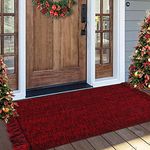 Collive Christmas Kitchen Runner Rugs, 2' x 4.3' Hand-Woven Indoor Outdoor Layering Front Door Mat, Red/Black Reversible Washable Bathroom Runner Rug for Bedroom Entryway Decor