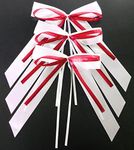 50 x Car Bows Wedding Antenna Bows White & Red Double Layer Satin Ribbon Decorative Bows Car Decoration Bridal Couple Decoration for Wedding Christmas Party Birthday Festival Gift Packaging