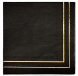 100 Gold and Black Cocktail Beverage Napkins 3 Ply Metallic Gold Foil Trim Stripe Disposable Paper Dessert Napkin for Dinner Wedding Holiday Birthday Baby Shower Graduation Party Supplies Decorations