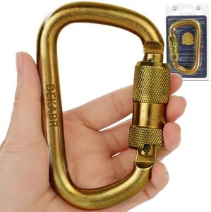 DEKABR Heavy Duty Alloy Steel Auto-Locking Climbing Carabiner - 45KN Twist Lock Carabiner for Rock and Tree Climbing, Quick Release, Rescue, and Mountaineering. ANAB Certified, 4.21-inch, Large, Gold