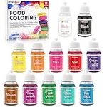 Food Coloring Set,12 Colours x 10ml Cake Food Coloring Liquid Set,Food Coloring for Baking Cake Decorating Food Grade Food Color Dye for Fondant,Icing,Slime Making DIY Supplies Kit-0.35 Fl. oz/Bottles