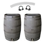 RTS Home Accents Polyethylene 50 Gallon Flat Back Rain Barrel with Link Kit, Walnut (2 Pack)