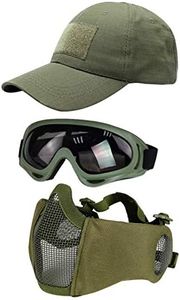 Hodeacc Juego de 3 máscaras tácticas de airsoft para béisbol,máscara de malla de media cara ajustable con protección para los oídos,gafas anti UV,gafas de airsoft para aire libre