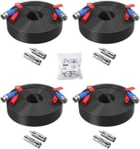 ZOSI 4 Pack 100ft(30M) All-in-One Video Power Cables,BNC Extension Security Camera Cable for CCTV Surveillance Camera DVR System With 4 x BNC&RCA Connector and 100pcs Cable Clips