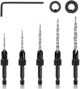 COMOWARE Countersink Drill Bits Set- 5Pcs M2 Counter Sink Bit for Wood High Speed Steel, 4#6#8#10#12, Woodworking Carpentry Reamer with 1 Free Hex Key Wrench