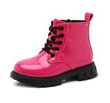 Boys Girls Combat Boots Ankle Boot Lace up Fashion Walking Hiking Rose Red Size 7 Toddler