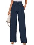 KORSIS Womens Pants Palazzo Pants for Women Casual Louge Pants High Waist Adjustable Tie Knot with Pokects Dark Blue XL