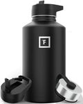 IRON °FLASK Sports Water Bottle - Wide Mouth with 3 Straw Lids - Stainless Steel Gym & Outdoor Bottles for Men, Women & Kids - Double Walled, Insulated Thermos, Metal Canteen - Midnight Black, 64 Oz