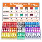 JOREST 120Pcs Car Fuse Kit - Replacement Fuses Assortment Kit for Car/RV/Truck/Motorcycle(2Amp 3A 5A 7.5A 10A 15A 20A 25A 30A 35A 40A) - Standard Blade Fuses Automotive + Auto Fuse Puller