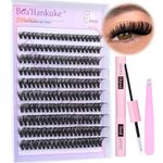 Boahankuke Cluster Lashes Thick Eyelash Extension Kit Individual Eyelashes Kit Volume Lashes Clusters Eyelash Extensions D Curl Lashes Individual Cluster with Bond and Seal Lash Glue,Tweezers(10-16mm)