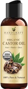 Handcraft Blends Organic Castor Oil - 4 Fl Oz - 100% Pure and Natural - Premium Grade Oil for Hair Growth, Eyelashes and Eyebrows - Carrier Oil - Hair and Body Oil - Expeller-Pressed and Hexane-Free