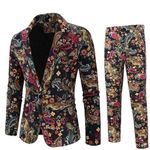 Cloudstyle Mens 2 Piece Print Suit Floral Party Dress Jacket Slim 2 Button Blazer Pants, Paisley - Black, Large