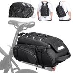 RAINSMORE Bike Bag Back Rack Bag Waterproof Bicycle Panniers for Rear Rack 15L Large Bike Ebike Trunk Saddle Seat Bag Carrier with Rain Cover Bike Backpack Shoulder Bag for Commuter Outdoor, Black