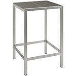 Modway Shore Aluminum Outdoor Patio 28" Square Bar Table in Silver Gray