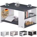 CASARIA® Santa Cruz Coffee Table With Shelf 2 Compartments Storage Space | 90x59x47.5cm Scratch-Resistant Surface | 50kg Load Capacity Living Room Office Sofa Side Table | Anthracite White