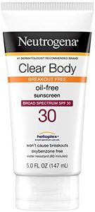 Neutrogena Clear Body Breakout-Free Liquid Sunscreen Lotion for AcneProne Skin, Oil Free Sunscreen, Broad Spectrum SPF 30, Oxybenzone Free, Fragrance Free, Non Comedogenic, Unscented, 5 Fl Oz