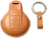 HIBEYO Keychain, Vegetable Tanned Cowhide Leather Key Case for BMW Mini Cooper One Clubman F54 F55 F56 F57 F60, Yellow