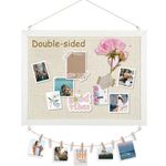 DOLLAR BOSS Cork Board Pin Board with Linen Double-Sided 1-Pack 30 X 40CM, Small Cork Boards for Walls Wood Framed Display Hanging Pin Board, Small Vision Board for Home Kitchen Office 10 Pushpins