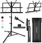 CAHAYA Folding Music Stand Lightweight Portable Adjustable[Sheet Music Stand & Desktop Book Stand 2 in 1 Dual Use] with Carrying Bag, Metal Music Sheet Stand