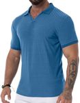 Askdeer Men's V Neck Polo Shirts Short Sleeve Muscle Slim Fit T-Shirts Knit Soft Classic Golf Tee Blue