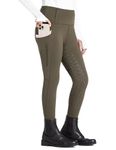 FitsT4 Sports Girls Full Seat Riding Tights High Waist Kids Equestrian Breeches Horse Schooling Pants Zipper Pockets Brown Size XS