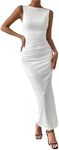 Milumia Women's Sleeveless Boat Neck Ruched Bodycon Maxi Dress Cocktail Long Dresses Elegant White X-Small