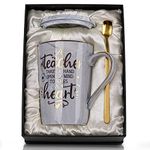 Best Teacher Gifts for Men Women, Funny Appreciation Birthday Thank You Gift for Teachers - A Teacher Takes A Hand Opens A Mind Touches A Heart - 14Oz Grey Teacher Mug with Print Gold, Nice Gift Boxed