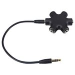 Kaunosta Headphone Splitter 5-Way Multimedia Earphone Hub Adapter with 6 Connectors + 21.5cm Cable to Connect to Audio Source for Phones Tablets PC Mobile Cell MP3 Player (Black)