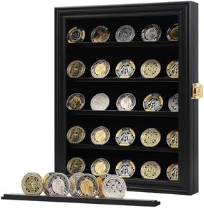 Sboitflmm Military Challenge Coin Display Case Lockable Cabinet Shadow Box with Removable 2 Grooves Shelves and Anti Fade Acrylic Glass Door for Casino Poker Chips Collectibles Small Black