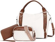 Purses For Women 3Pcs,Large Leather Crossbody Bags,Tote Purse Bag With Wallet Set,Hobo Bags, White&brown