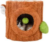 KAMABOKO Cat House for Indoors Cats, Luxury Cat House Bed with Scratch Table ＆ Soft Cushion, Cat Condo with Hanging Ball Toy for Small Medium Pets, Brown