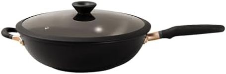 Meyer Accent Series Hard Anodised Non Stick Cookware 32cm Stir Frying Pan with Lid, Pots and Pans, Induction Compatible, Dishwasher Safe, Oven Safe, Matte Black with Handle