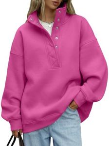 Trendy Queen Womens Oversized Sweatshirts with Snap Button Henley Collar