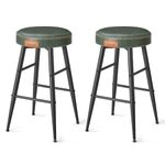 VASAGLE Echo Collection Bar Stools Set of 2, Kitchen Counter Stools, Breakfast Stools, Synthetic Leather with Stitching, 24.8-Inch Tall, Home Bar Dining Room, Easy Assembly, Forest Green ULBC080C01