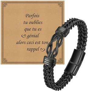 Gamtic Cadeau Homme Bracelet Noeud Infini - Acier Inxoydable Noir Bracelet Homme avec Carte,Original Cadeau Anniversaire Noël Saint-Valentine Bracelet Cadeaux pour Papa Fils Frère Amis Maris