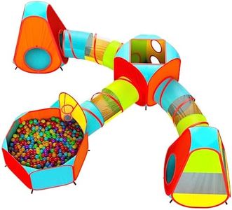 Playz 7pc Kids Play Tent with 1 Big Ball Pit for Babies, 3 Play Tunnel for Toddlers, and 3 Pop Up Tents Playhouse Bundle, Best Birthday Gift for Boys & Girls, Indoor & Outdoor Use Portable Play Center